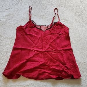 Vintage Victoria secret silk red black embroidery mesh tank top lingerie sleep
